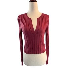 Marissa Webb Collective Wide Rib Knit Cropped Lightweight Sweater V-Neck L M